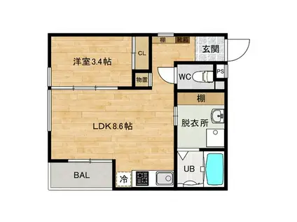 GLICINA東園田LINDO(1LDK/2階)の間取り写真