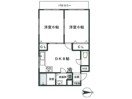 グレースTAKANE(2DK/1階)の間取り写真