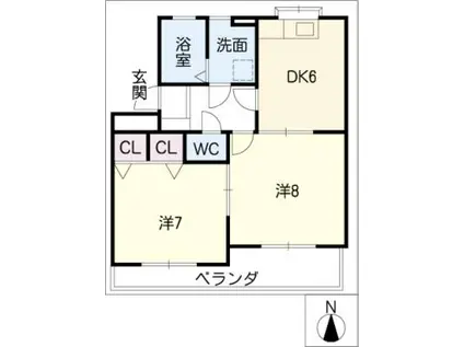 ハラマキハイツG棟(2DK/2階)の間取り写真