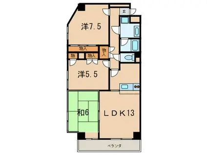 夙川ガーデンハイムⅠ(3LDK/2階)の間取り写真