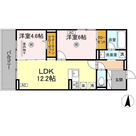 リヴィエール友丘(2LDK/3階)の間取り写真