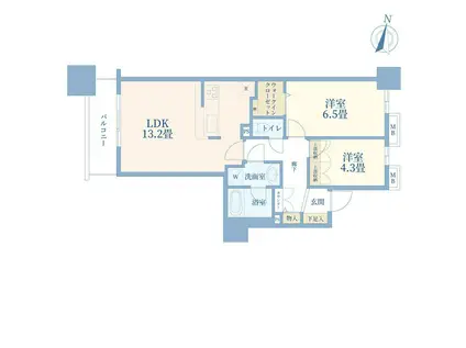 ラムザタワー(2LDK/16階)の間取り写真