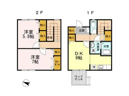 メゾネットみなみC(2DK/1階)の間取り写真