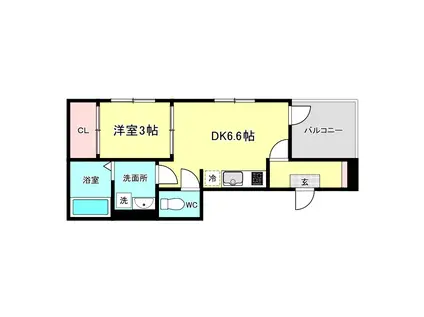 ハーモニーテラス港晴(1DK/2階)の間取り写真