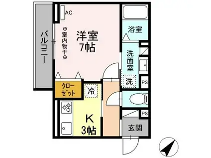 セレーナ東鷹匠(1K/3階)の間取り写真