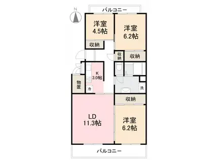 KSB三条I・II(3LDK/2階)の間取り写真