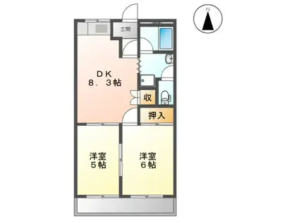 ブルーリボンA(2DK/1階)の間取り写真