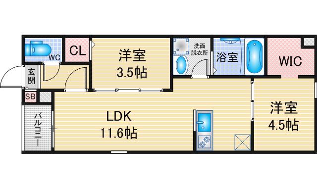 REGALESTラヴ守山(2LDK/3階)の間取り写真