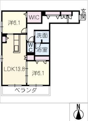 セリシール ビジュ(2LDK/2階)の間取り写真