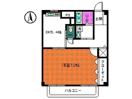 メープルハイツ(1DK/2階)の間取り写真