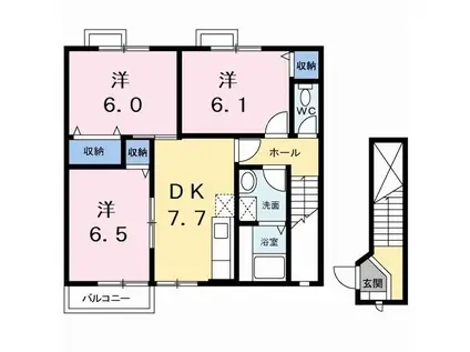 ハッピースクエアー II(3DK/2階)の間取り写真