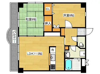 仁保新町コーポ福島(2LDK/3階)の間取り写真