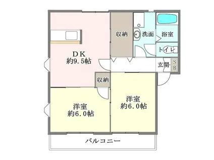 ハピネスII(2DK/2階)の間取り写真