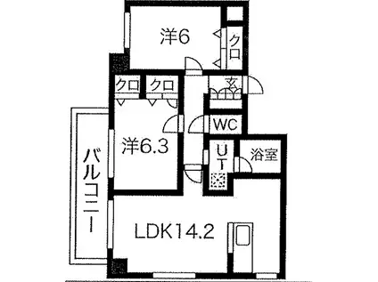 グランエイト麻生(2LDK/6階)の間取り写真