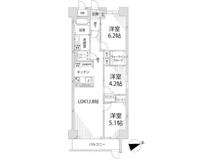 キャッスルコート岩端(3LDK/1階)の間取り写真
