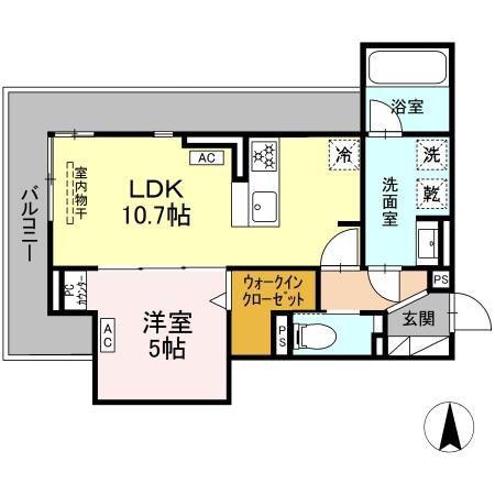 セレスティア草薙町(1LDK/2階)の間取り写真