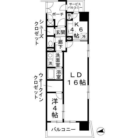 ロイヤルパークスなんば(1LDK/4階)の間取り写真