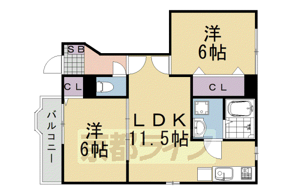 ニューカームII(2LDK/1階)の間取り写真