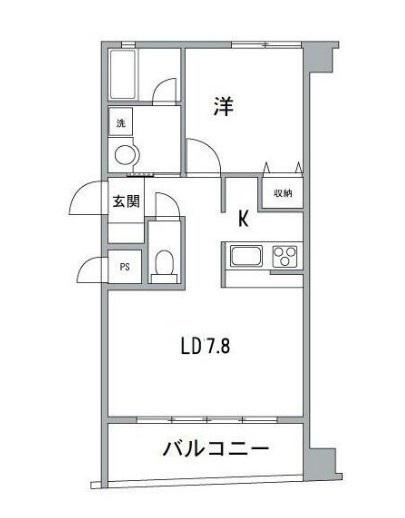 リバーサイドマンションB棟(1LDK/2階)の間取り写真