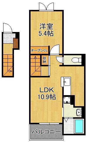 ティーダ安在野(1LDK/2階)の間取り写真