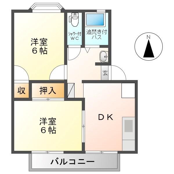 ベルピア花里A(2DK/2階)の間取り写真
