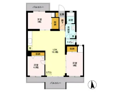 ハイツ南(3LDK/3階)の間取り写真