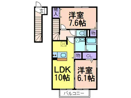 サンビューハイツ B(2LDK/2階)の間取り写真