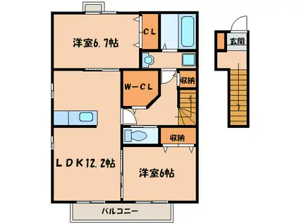 名鉄豊田線 梅坪駅 徒歩17分 2階建 築16年(2LDK/2階)の間取り写真