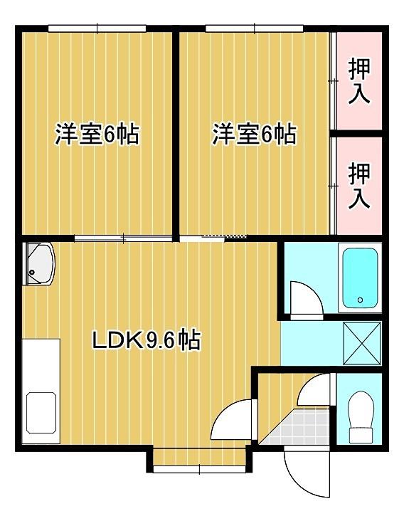 レジデンスFK(2DK/1階)の間取り写真
