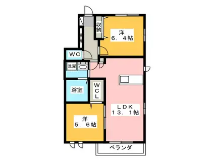 ヘーベル・リン(2LDK/2階)の間取り写真