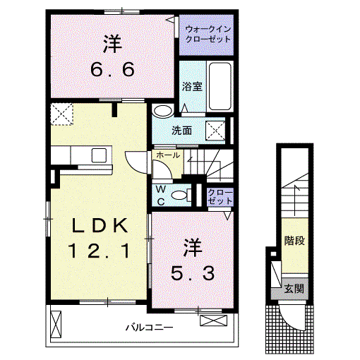 ミルアージュI(2LDK/2階)の間取り写真