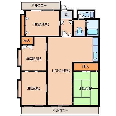 ライフモア久留米(4LDK/5階)の間取り写真
