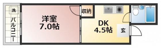 カーサメントJアベニュー(1DK/4階)の間取り写真