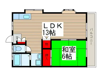 1号館コーポ染谷(1LDK/2階)の間取り写真