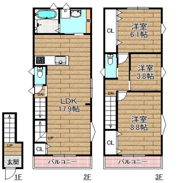 サンライズ芥川(3LDK/3階)の間取り写真