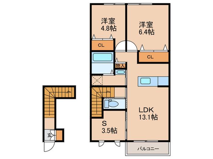 カーサ高柳 B(2SLDK/2階)の間取り写真