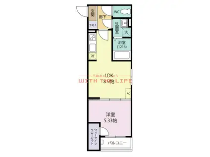 BRAVEBASE宿町(1LDK/2階)の間取り写真