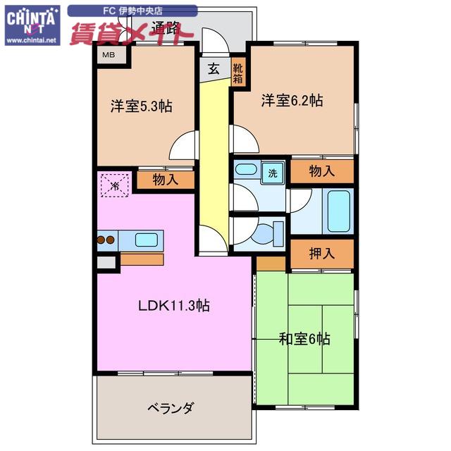GARDENMANSIONひまわり館(3LDK/2階)の間取り写真