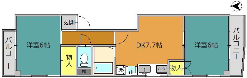 明珠ビル(2DK/2階)の間取り写真