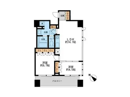 プロスペクトカロン三ノ輪(2LDK/14階)の間取り写真