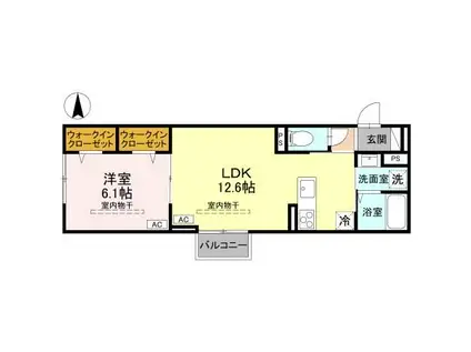 ユイエーム伊勢崎(1LDK/1階)の間取り写真