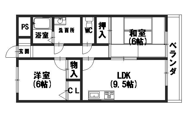 アヴェルデ十ヶ坪(2LDK/3階)の間取り写真