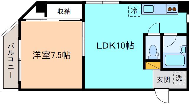 マロンハイム彦三(1LDK/2階)の間取り写真