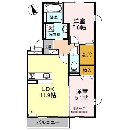 シャルマン(2LDK/2階)の間取り写真