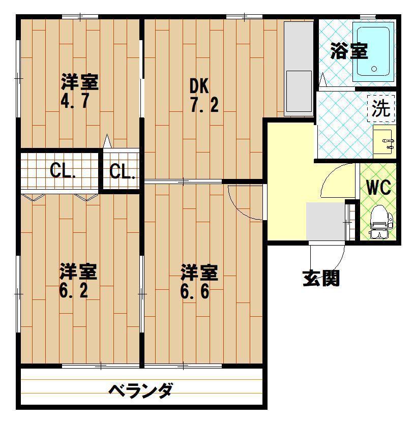 ゼフィール錦見A棟(3DK/2階)の間取り写真