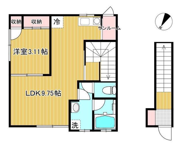ヴィレッジ仁井田B(1LDK/2階)の間取り写真