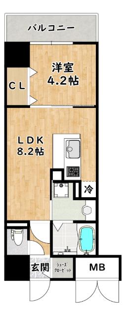 ザカーム(1LDK/2階)の間取り写真