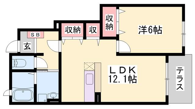 シンヴィオシスD(1LDK/1階)の間取り写真