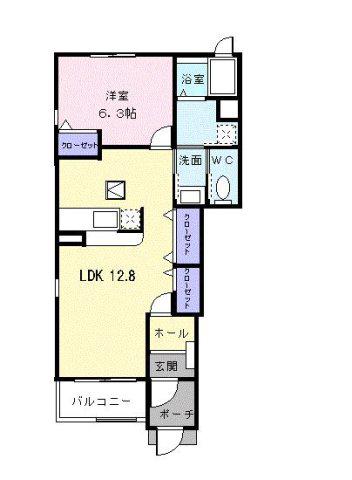 フラット・ハイムD(1LDK/1階)の間取り写真