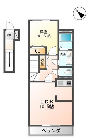 CUORE(1LDK/2階)の間取り写真